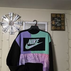 CUSTOM HANDMADE Nike Green and Purple Colorblock Sweatshirt